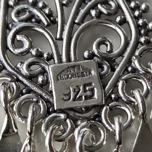 Vintage 925 Sterling Silver Filigree Dangle Earrings Boho Statement Fringe Light - Picture 4 of 8